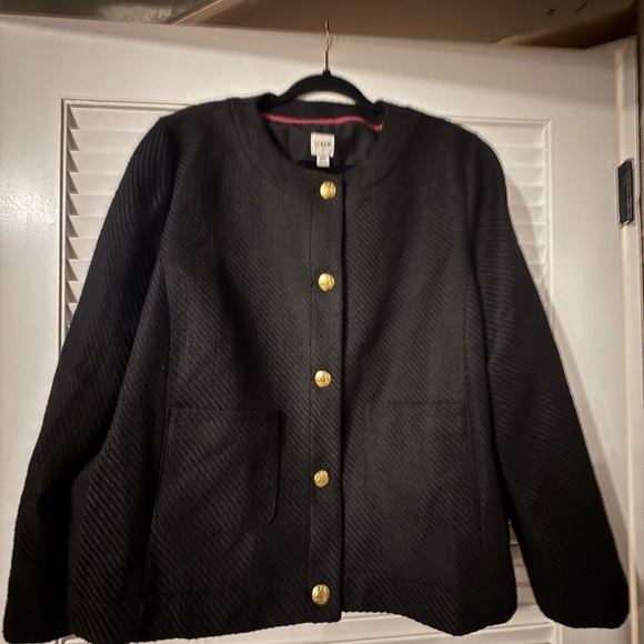 J. Crew Black Textured Lady Jacket with Gold Accents - Picture 3 of 9